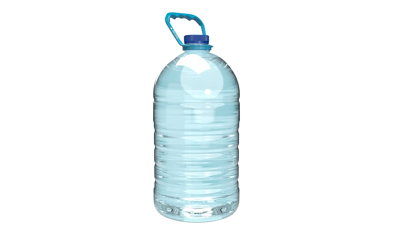 Big bottle with rigid plastic handle on the neck