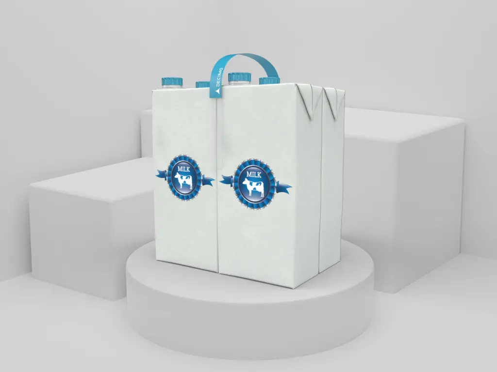 Tetra pak brick package with adhesive carry handle