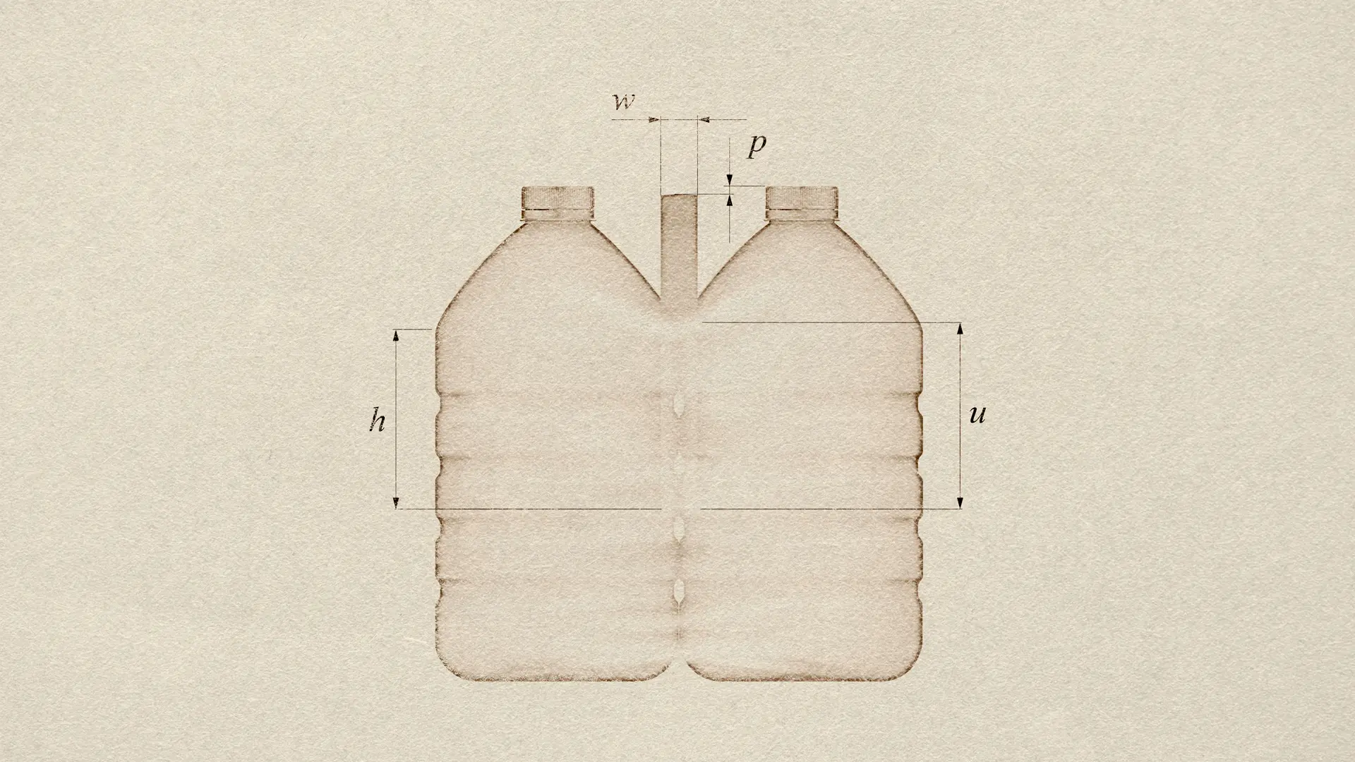 Schema tecnico per applicazione maniglia adesiva su lato corto di confezione 2x1 di boccioni d'acqua - Dimensioni per macchine manigliatrici