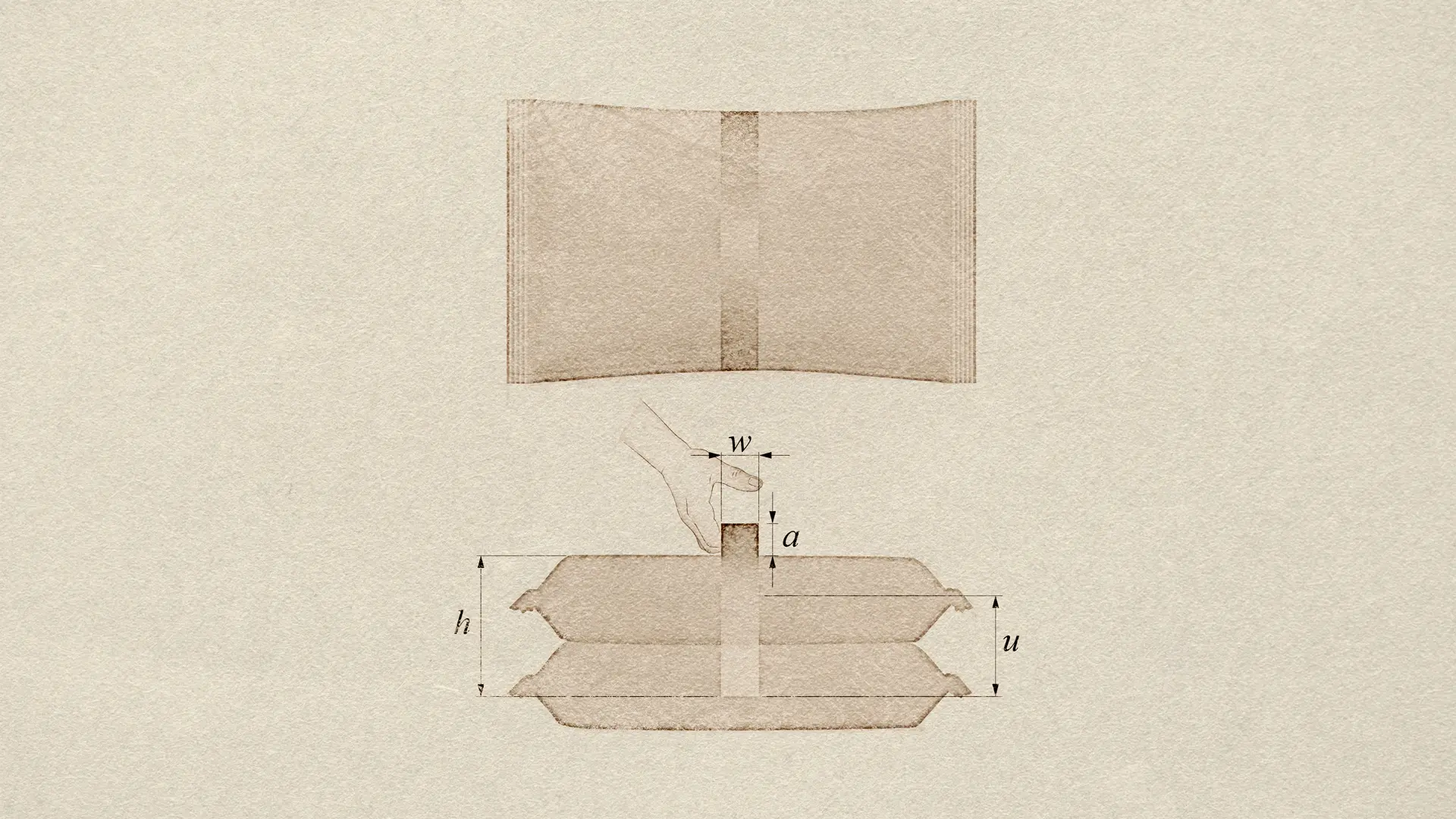 Schema tecnico applicazione maniglia adesiva superiore su scatola di cartone - Dimensioni per macchine manigliatrici, settore packaging