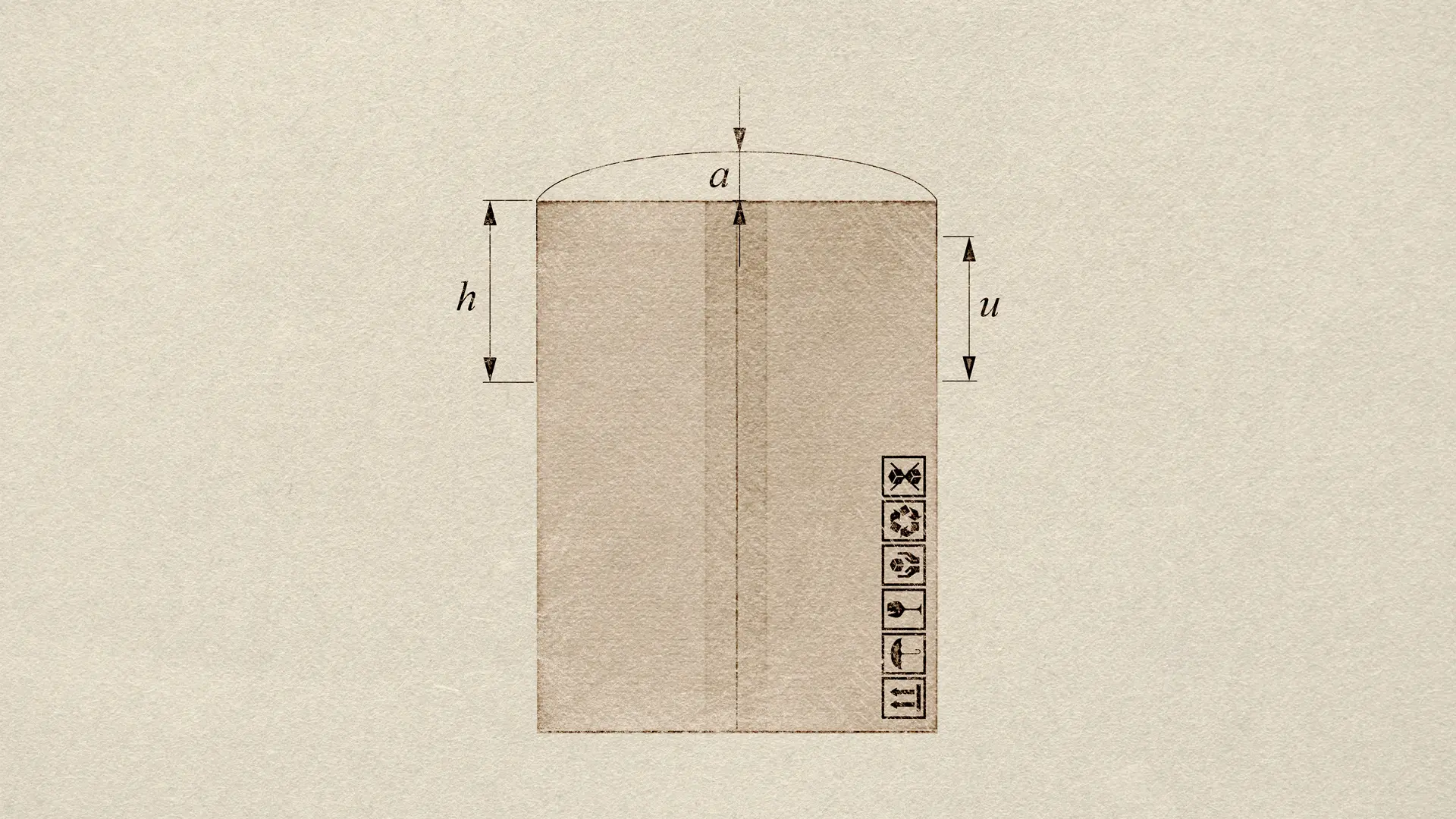 Schema tecnico applicazione maniglia adesiva superiore su scatola di cartone - Dimensioni per macchine manigliatrici, settore packaging