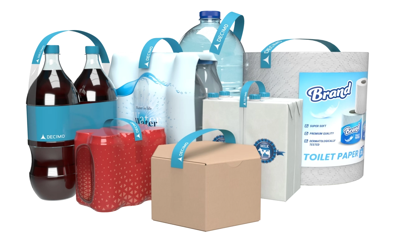 Adhesive carrying handles for transport Selection of products with adhesive carrying handle