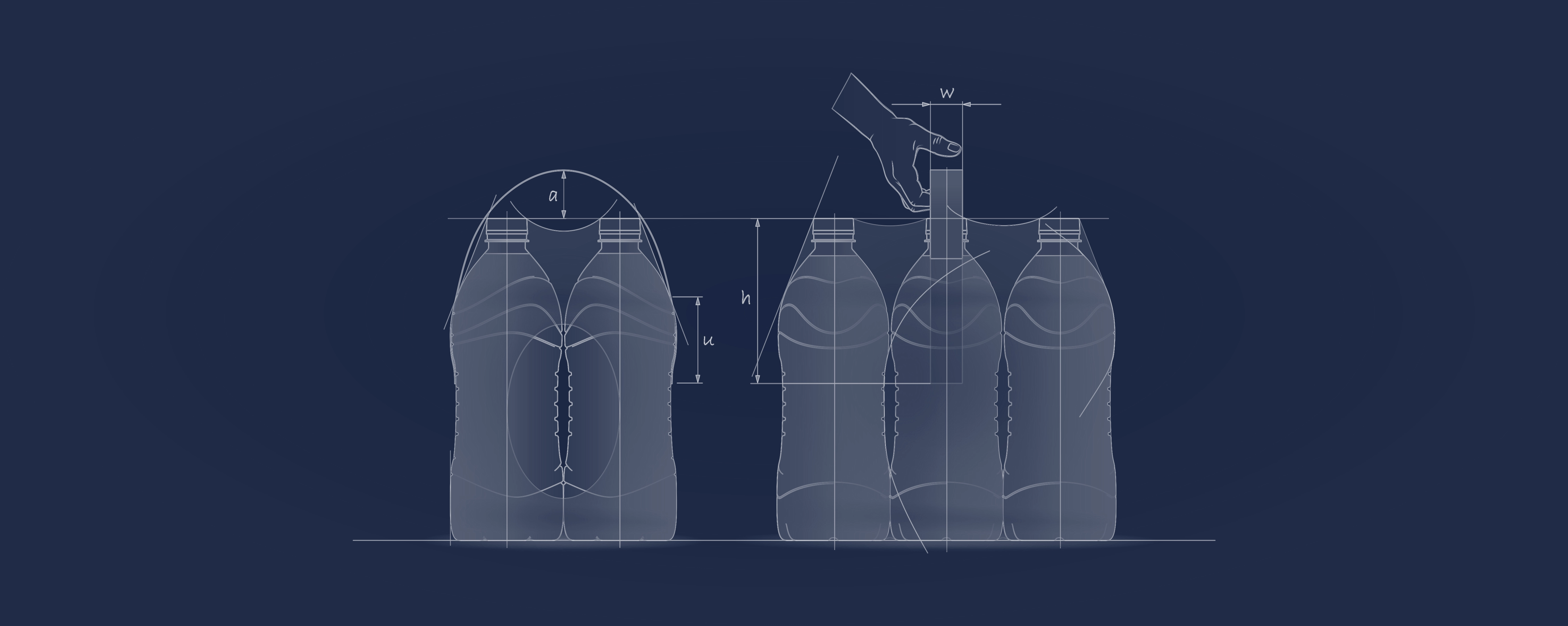 Technical drawing of a 3x2 bundle with adhesive handle and dimensions, application with XH Decimo handle applicators