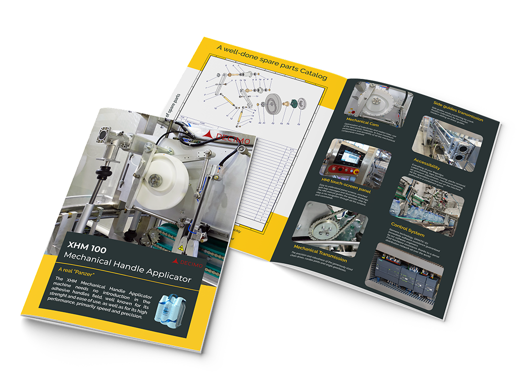 XHM 100 – Applicatore meccanico di maniglie adesive progettato da Decimo Srl Brochure macchina manigliatrice meccanica XHM 100 di Decimo Srl per applicazione maniglie adesive